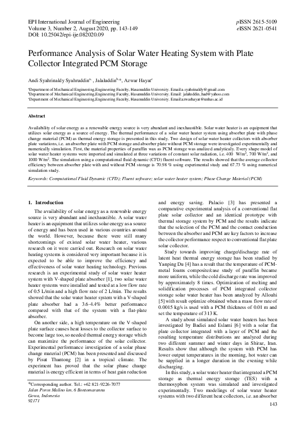 (PDF) Performance Analysis Of Solar Water Heating System With Plate ...