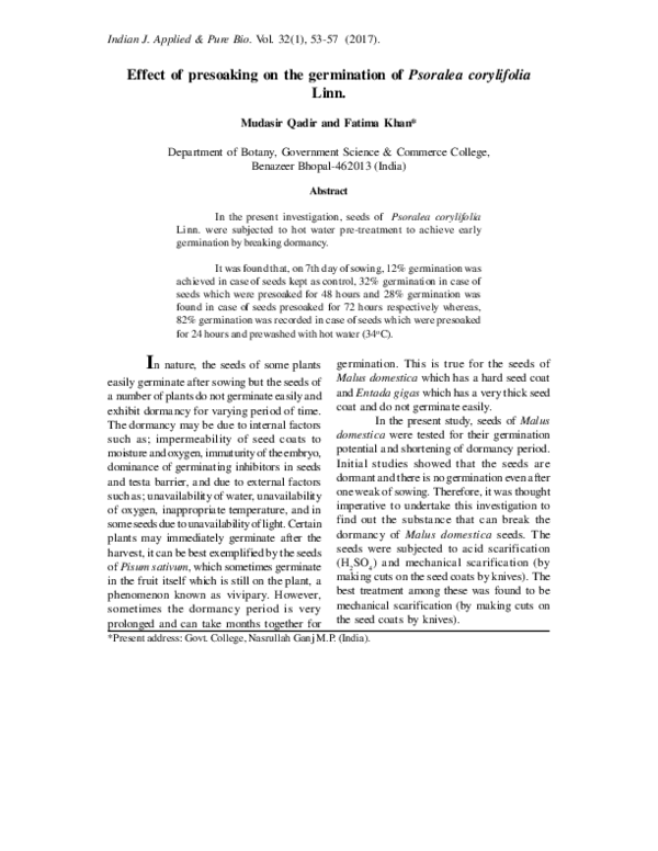 (PDF) Effect of presoaking on the germination of Psoralea corylifolia Linn