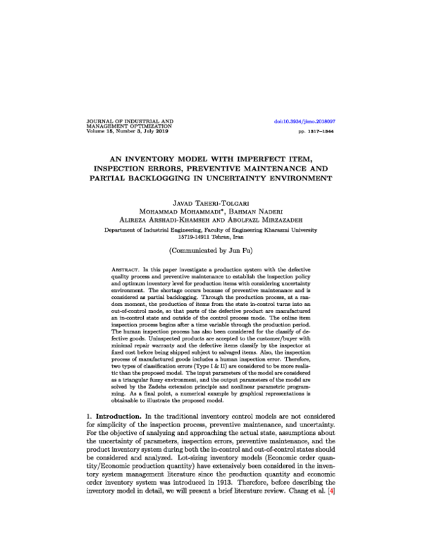 (PDF) AN INVENTORY MODEL WITH IMPERFECT ITEM, INSPECTION ERRORS ...