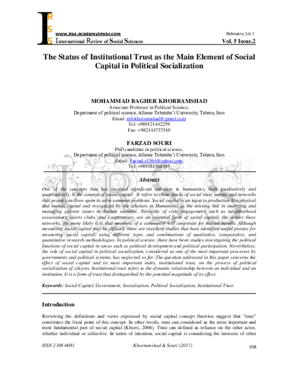 (PDF) The Status of Institutional Trust as the Main Element of Social ...