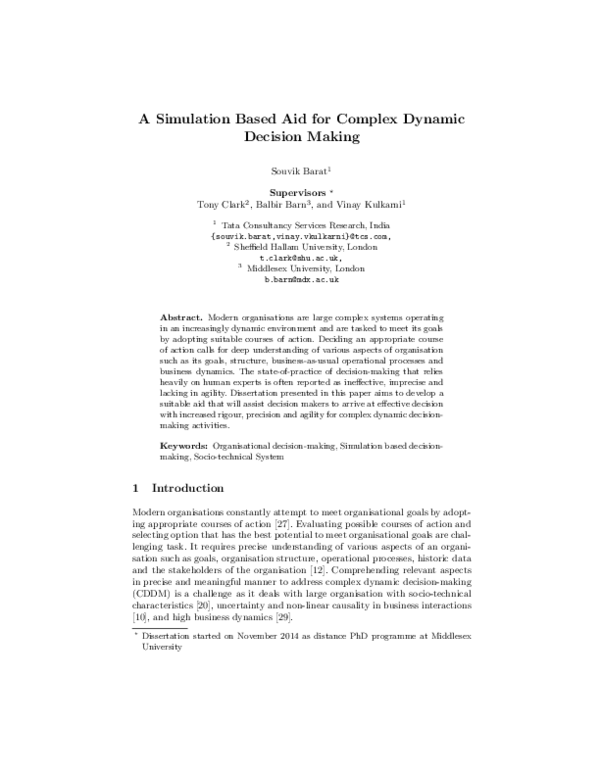 (PDF) A Simulation Based Aid for Complex Dynamic Decision Making