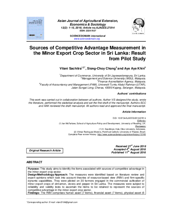 (PDF) Sources of Competitive Advantage Measurement in the Minor Export ...