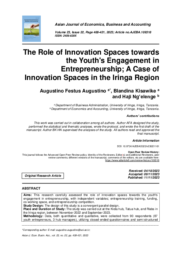 (PDF) The Role of Innovation Spaces towards the Youth's Engagement in ...