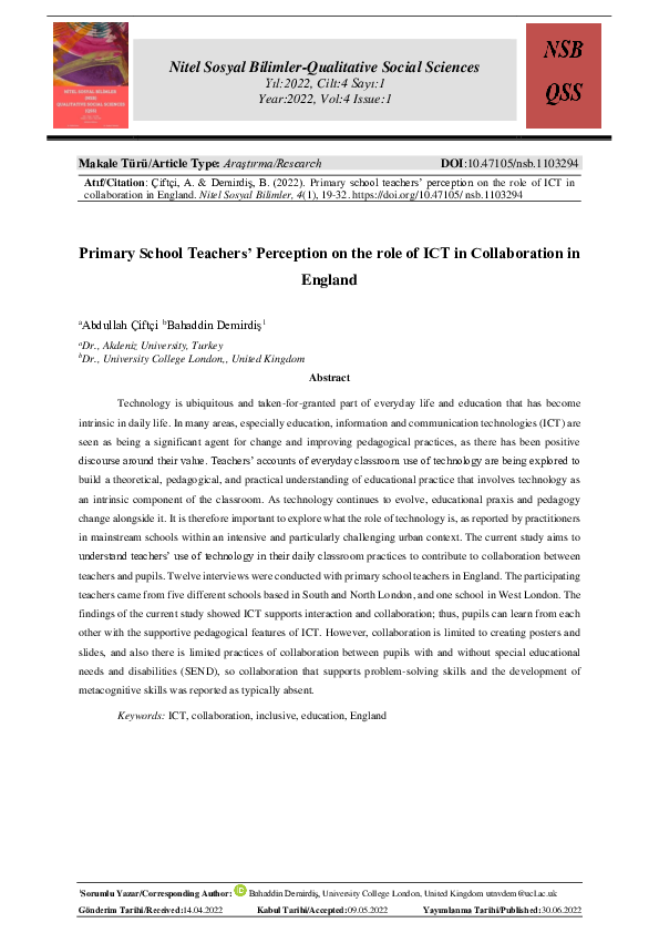(PDF) Primary School Teachers’ Perception on the role of ICT in ...