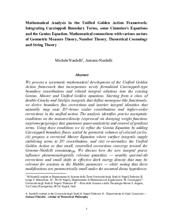 (PDF) Mathematical Analysis in the Unified Golden Action Framework ...
