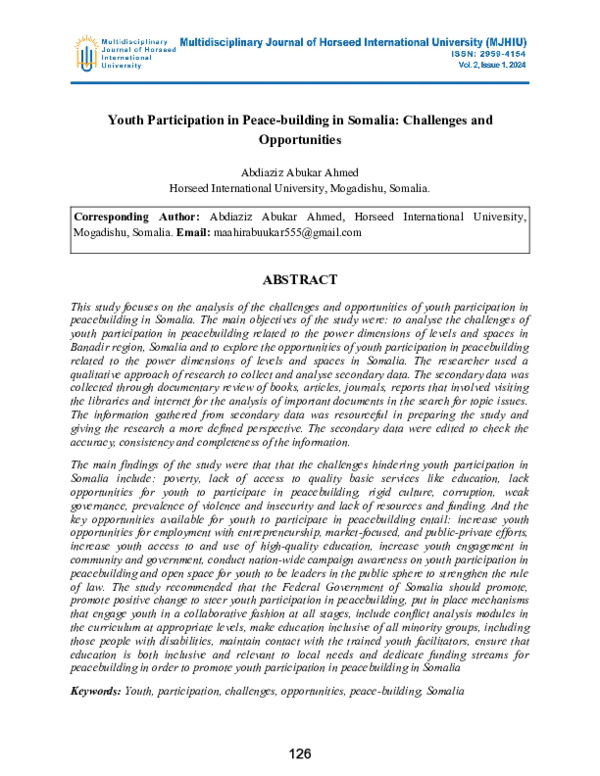 (PDF) Youth Participation in Peace-building in Somalia: Challenges and ...