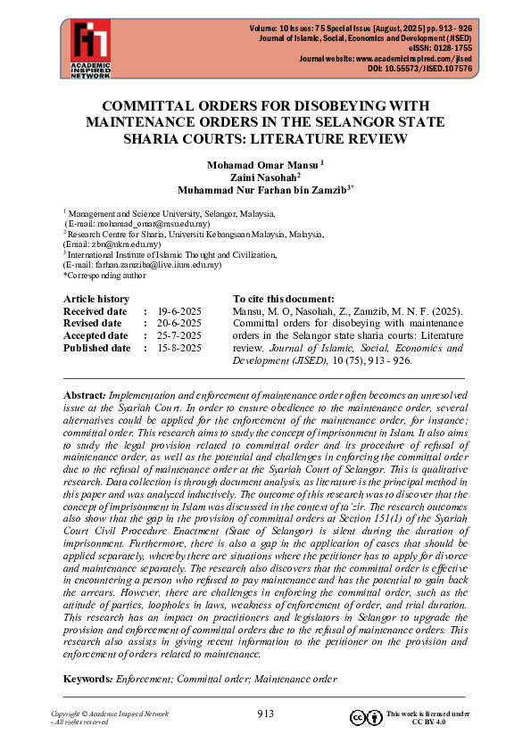 (PDF) COMMITTAL ORDERS FOR DISOBEYING WITH MAINTENANCE ORDERS IN THE ...