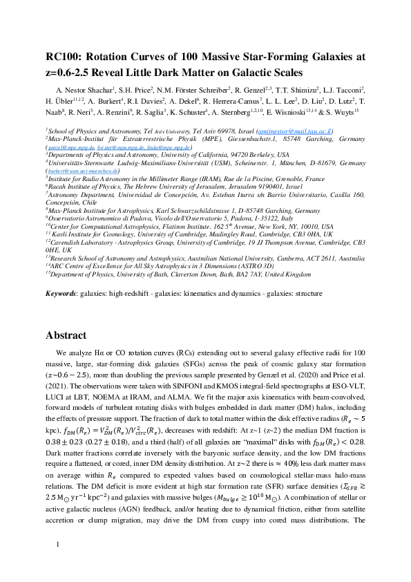 (PDF) RC100: Rotation Curves of 100 Massive Star-Forming Galaxies at z ...