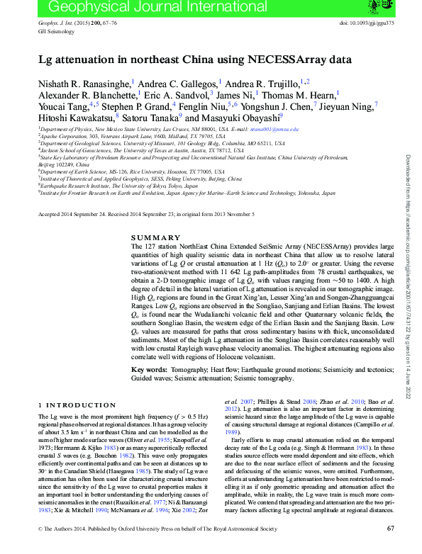 (PDF) Lg attenuation in northeast China using NECESSArray data
