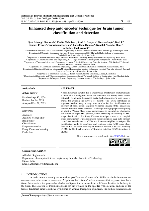 (PDF) Enhanced deep auto encoder technique for brain tumor ...