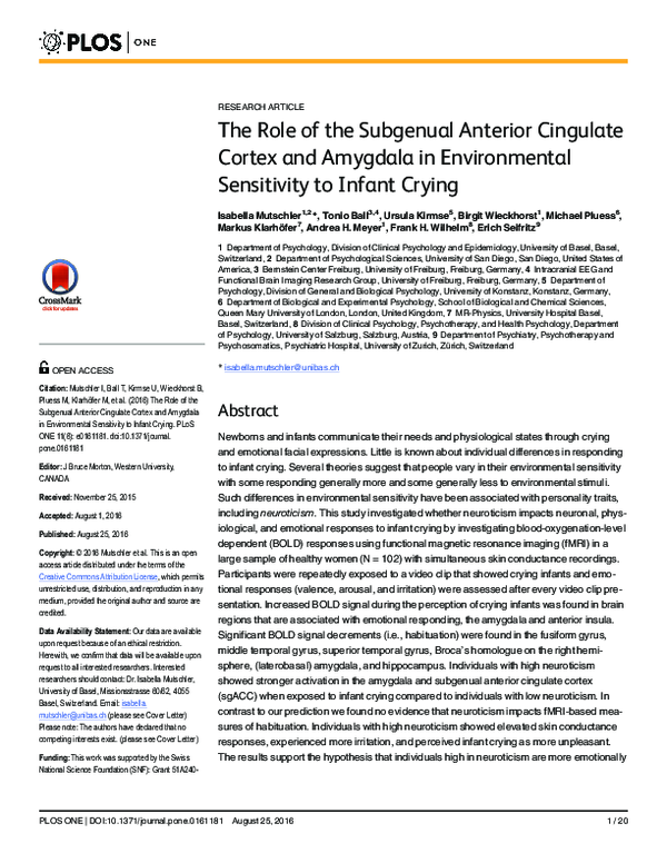 (PDF) The Role of the Subgenual Anterior Cingulate Cortex and Amygdala ...