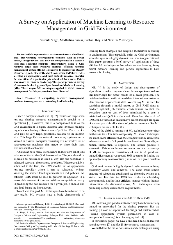 (PDF) A Survey on Application of Machine Learning to Resource ...