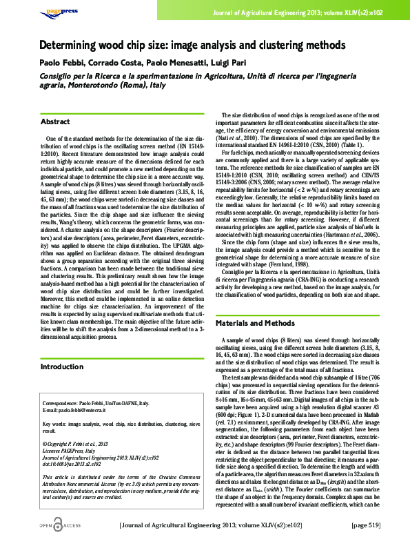 (PDF) Determining wood chip size: image analysis and clustering methods