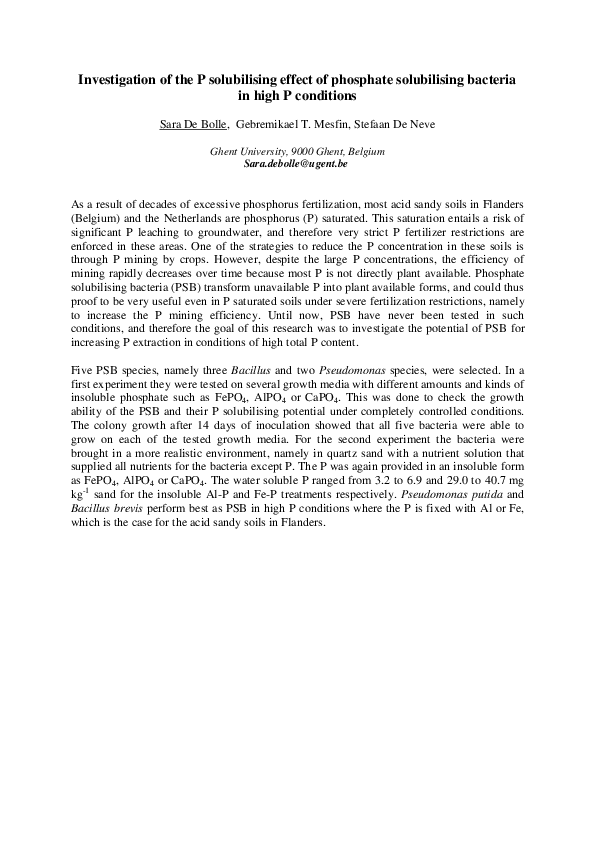 (PDF) Investigation of the P solubilising effect of phosphate ...