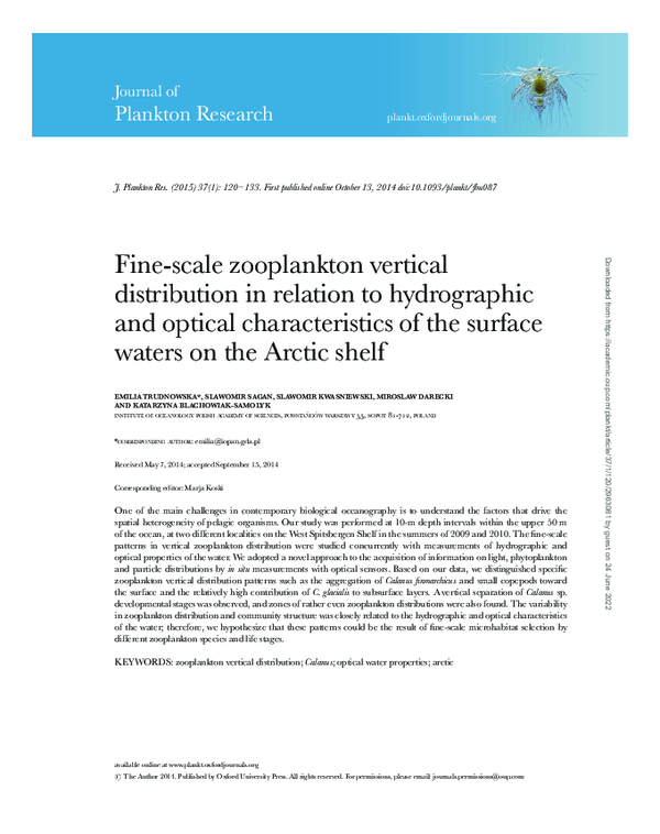 (PDF) Fine-scale zooplankton vertical distribution in relation to ...
