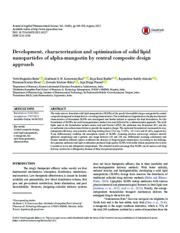 (PDF) Development, characterization and optimization of solid lipid ...