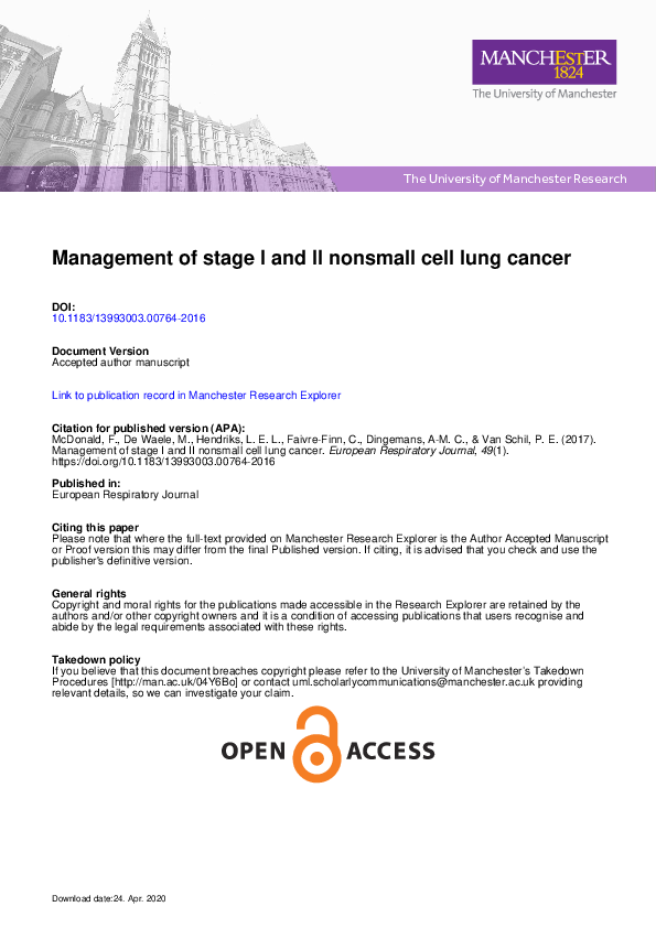 (PDF) Management of stage I and II nonsmall cell lung cancer