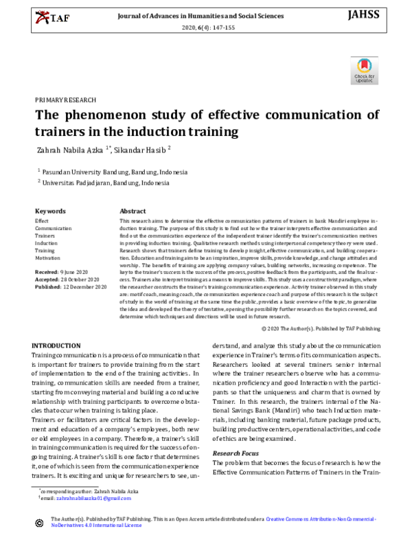 (PDF) The phenomenon study of effective communication of trainers in ...