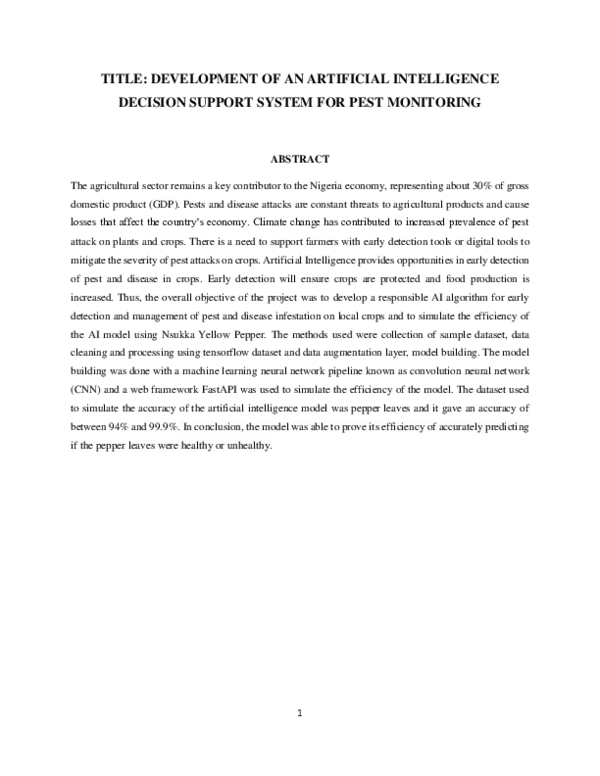 (PDF) DEVELOPMENT OF AN AI DECISION SUPPORT SYSTEM FOR PEST MONITORING