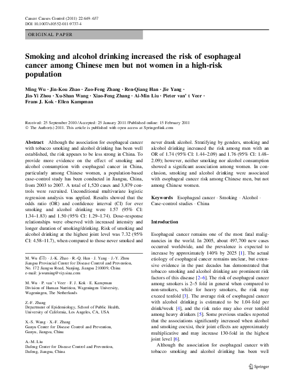(PDF) Smoking and alcohol drinking increased the risk of esophageal ...