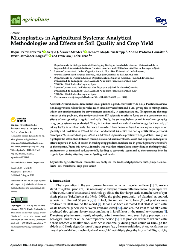 (PDF) Microplastics in Agricultural Systems: Analytical Methodologies ...