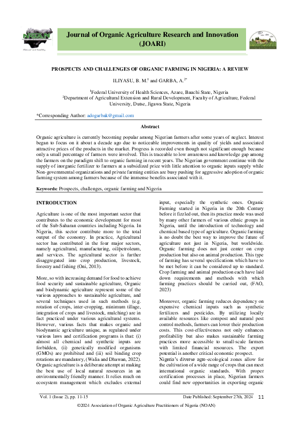 (PDF) PROSPECTS AND CHALLENGES OF ORGANIC FARMING IN NIGERIA: A REVIEW
