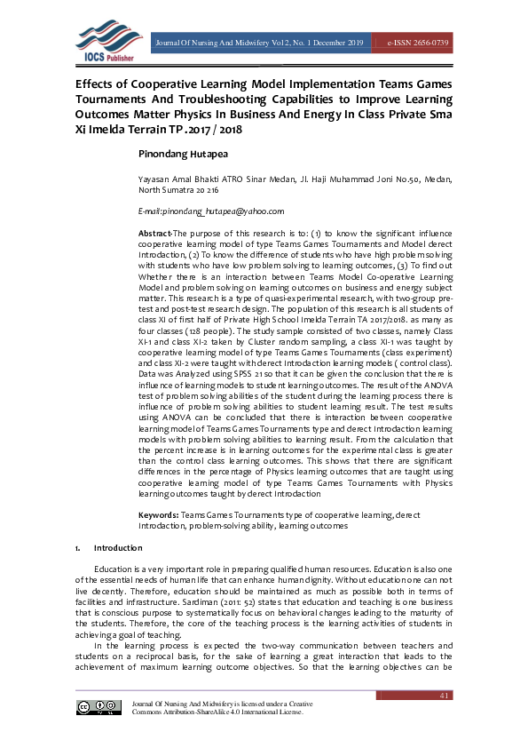 (PDF) Effects of Cooperative Learning Model Implementation Teams Games ...