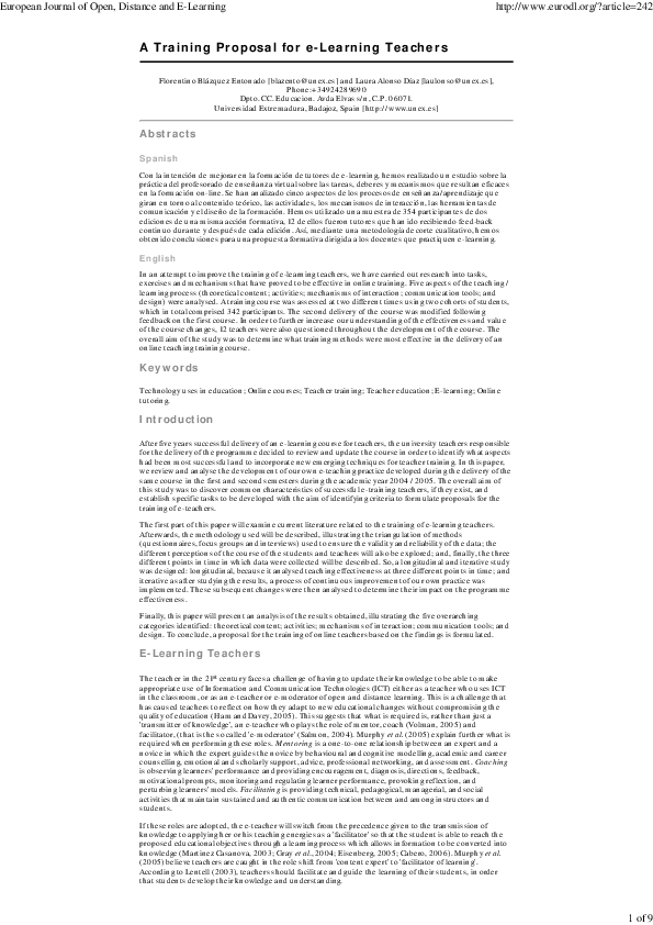 (PDF) A training proposal for e-learning teachers