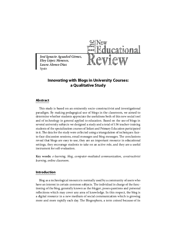 (PDF) Innovating with Blogs in University Courses: a Qualitative Study