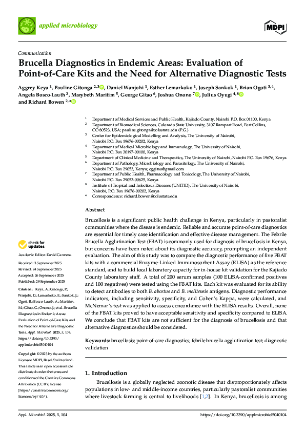 (PDF) Brucella Diagnostics in Endemic Areas: Evaluation of Point-of ...