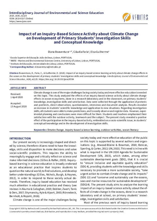 (PDF) Impact of an inquiry-based science activity about climate change ...