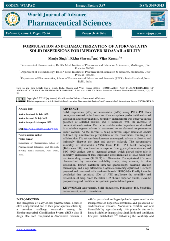 (PDF) FORMULATION AND CHARACTERIZATION OF ATORVASTATIN SOLID ...