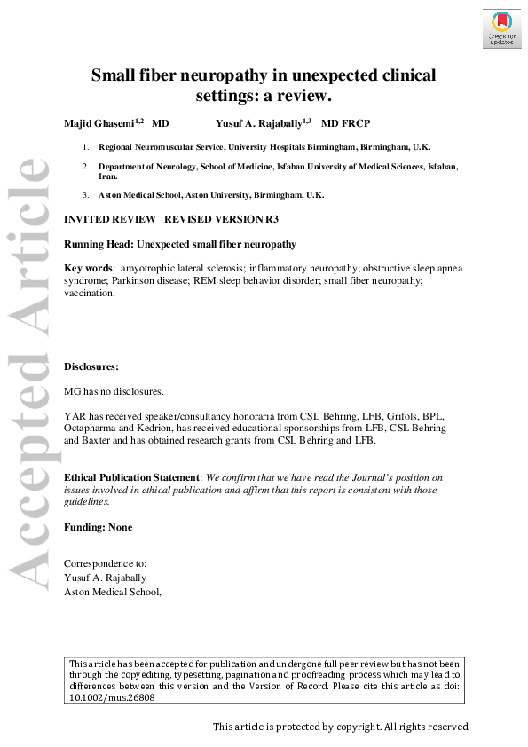 (PDF) Small fiber neuropathy in unexpected clinical settings: a review