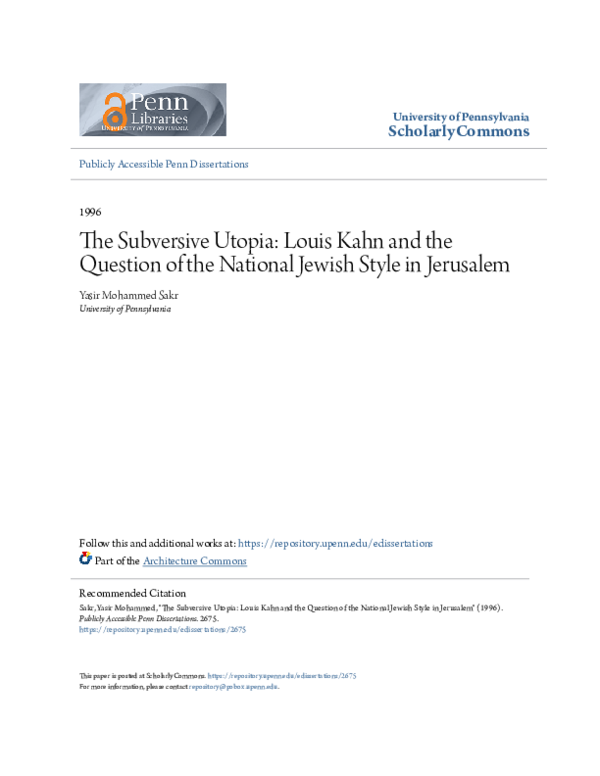 (PDF) The subversive utopia: Louis Kahn and the question of the ...