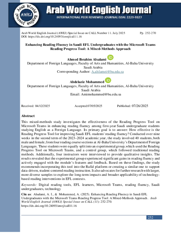 (PDF) Enhancing Reading Fluency in Saudi EFL Undergraduates with the ...