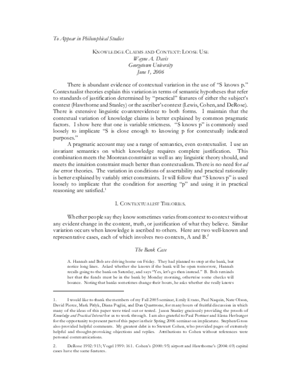 (PDF) Knowledge claims and context: loose use