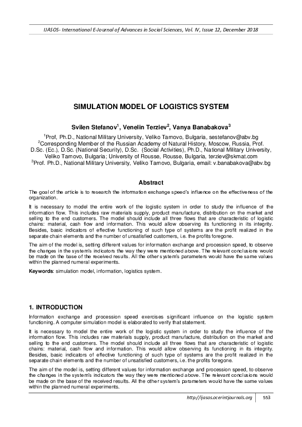 (PDF) Simulation Model of Logistics System