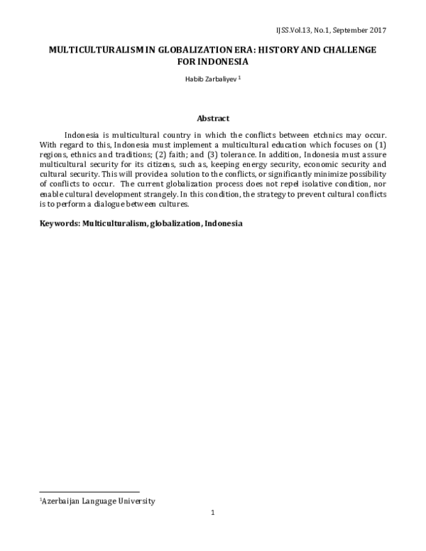 Pdf Multiculturalism In Globalization Era History And Challenge For