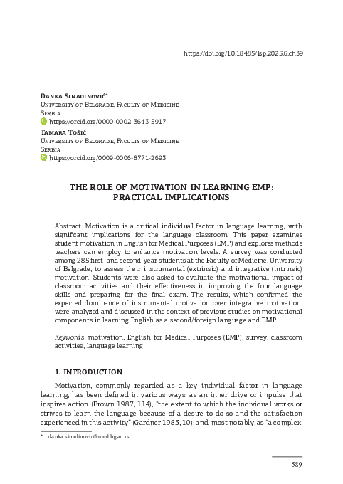 (PDF) The Role of Motivation in Learning EMP: Practical Implications