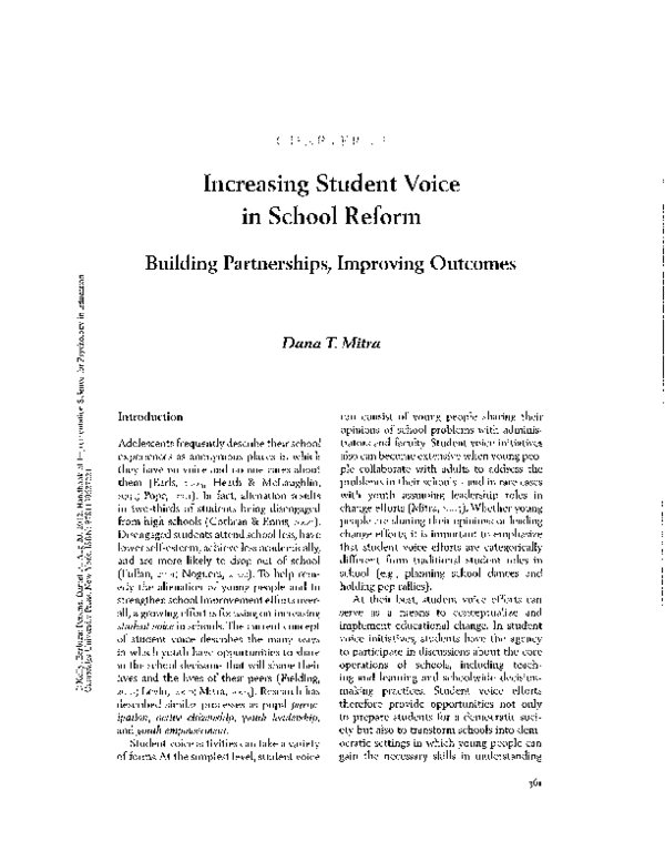 (PDF) Increasing Student Voice in School Reform: Building Partnerships ...