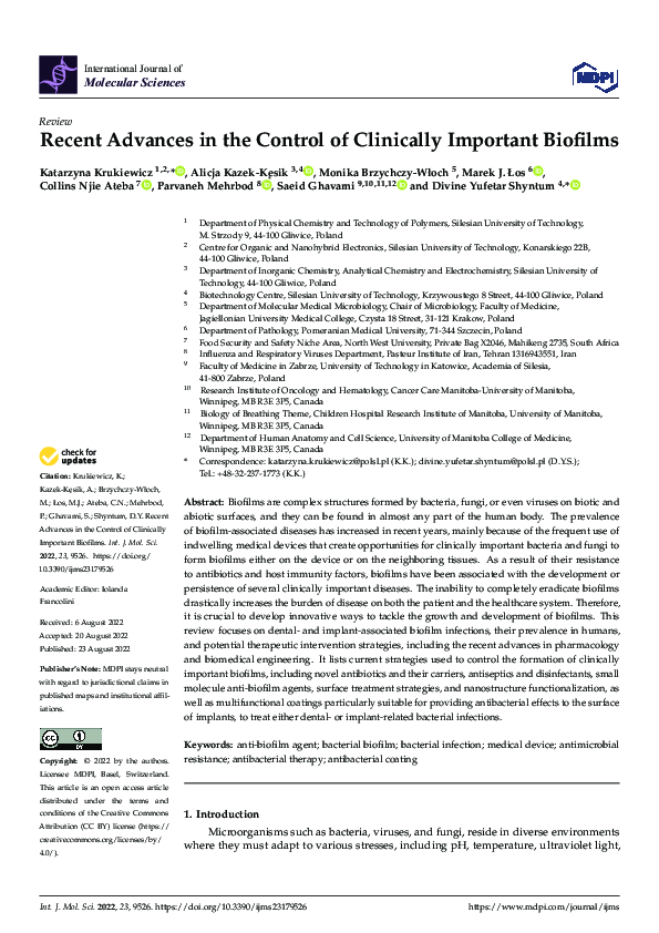 (PDF) Recent Advances in the Control of Clinically Important Biofilms