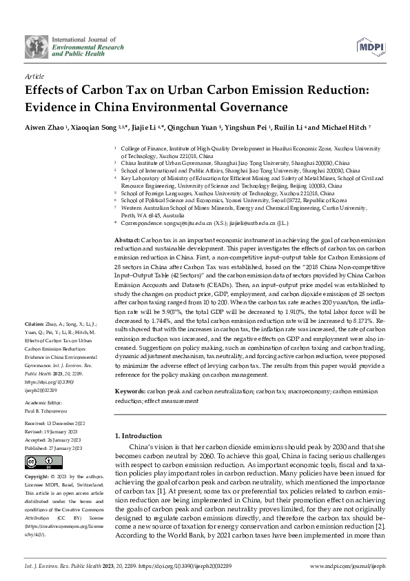 (PDF) Effects of Carbon Tax on Urban Carbon Emission Reduction ...