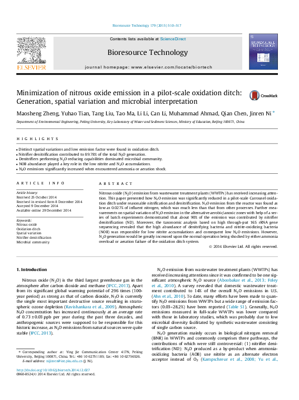 (PDF) Minimization of nitrous oxide emission in a pilot-scale oxidation ...