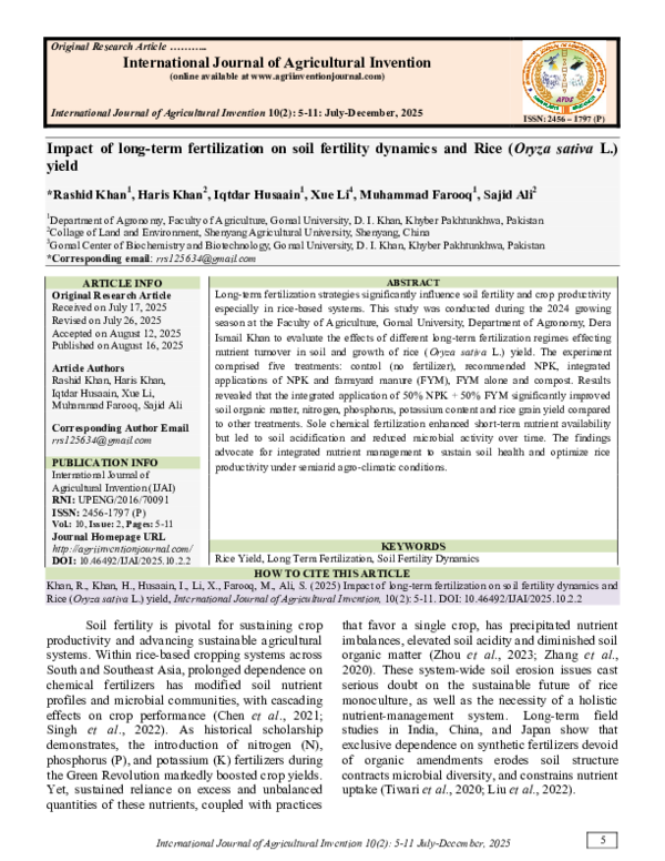 (PDF) Impact of long-term fertilization on soil fertility dynamics and ...