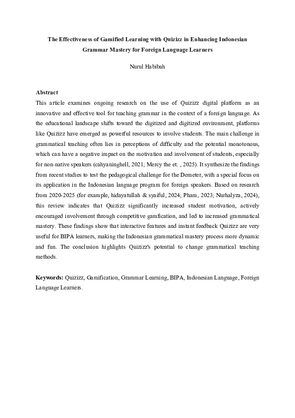 (PDF) The Effectiveness of Gamified Learning with Quizizz in Enhancing ...