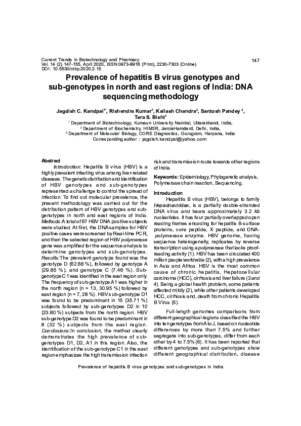 (PDF) Prevalence of hepatitis B virus genotypes and sub-genotypes in ...