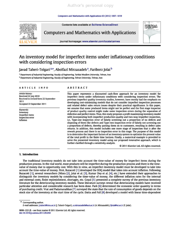 (PDF) An inventory model for imperfect items under inflationary ...