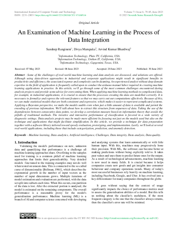 (PDF) An Examination of Machine Learning in the Process of Data Integration