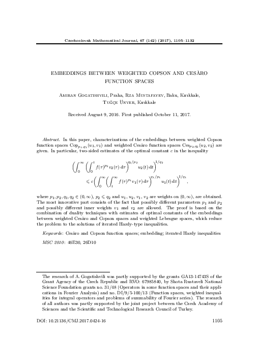(PDF) Embeddings between weighted Copson and Cesàro function spaces