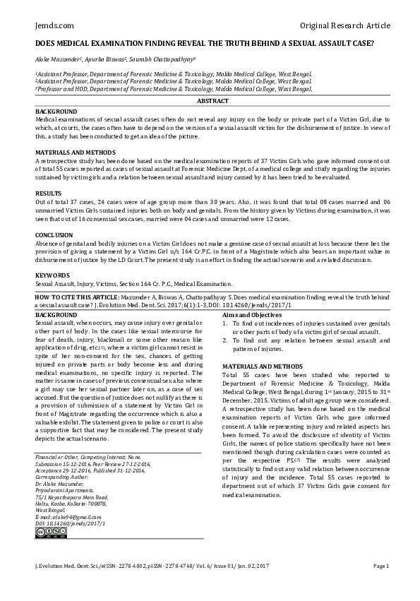 (PDF) Does Medical Examination Finding Reveal the Truth Behind a Sexual ...